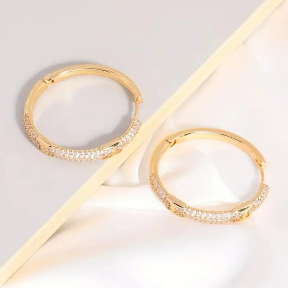 14K Gold Womens 1.35" Diamond Hoop Earrings Ladies New 14 K Silver Hoops Jewelry